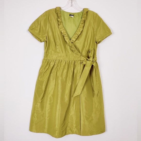 J. Crew Dresses & Skirts - J. Crew Green Silk Wrap Dress with Ruffle Trim - Size 16 Evening Party Feminine